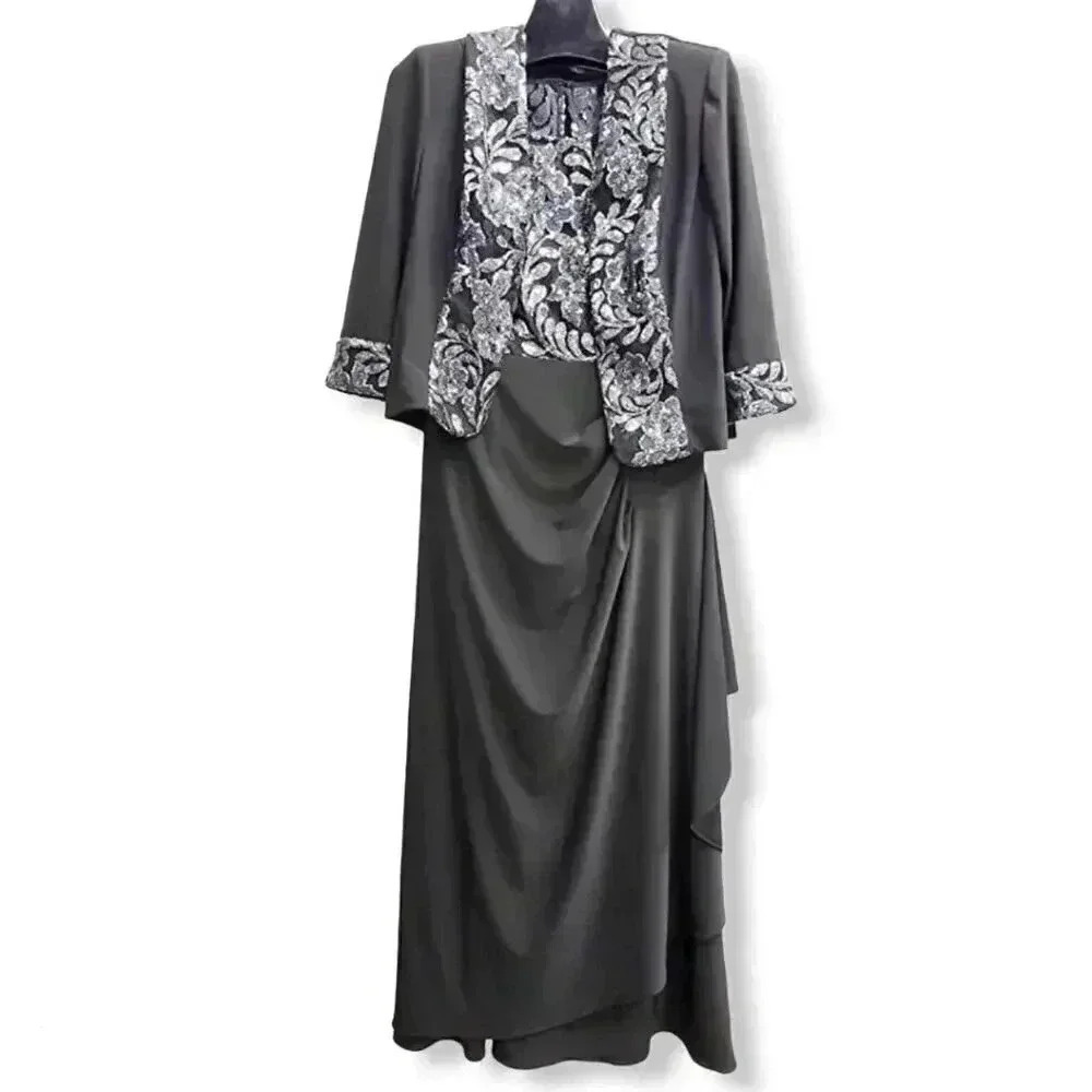 Le Bos Women's Metallic Embroidered Drape Layered Dress, Black/Silver, 12
